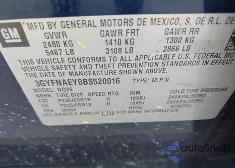 2011 Cadillac Srx Luxury Collection z USA, uszkodzony, nr VIN 3GYFNAEY8BS520016